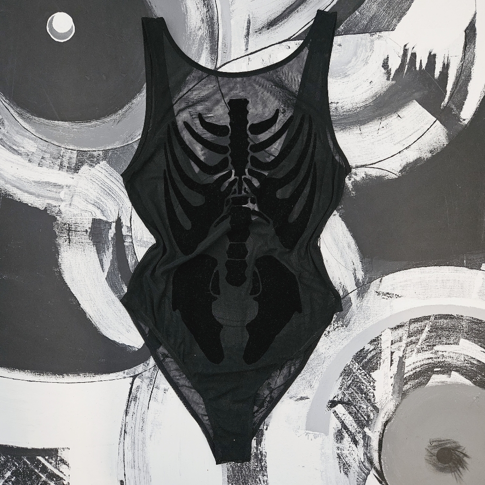 Mesh Skeleton Print Bodysuit